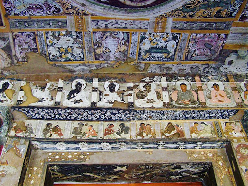 Murals on the lintel at Ajanta Cave 17