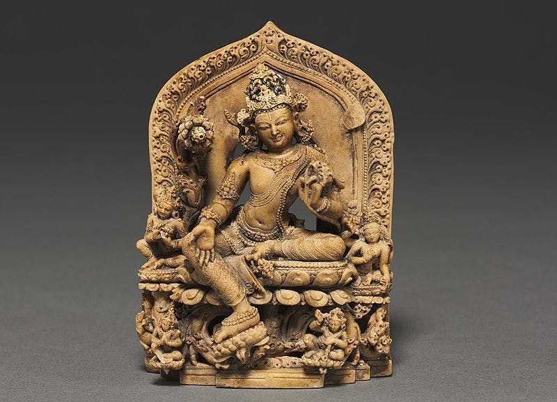 Sculpture of Lokeshvara Khasarpana form of Avalokitesvara, Pala period, Nalnda