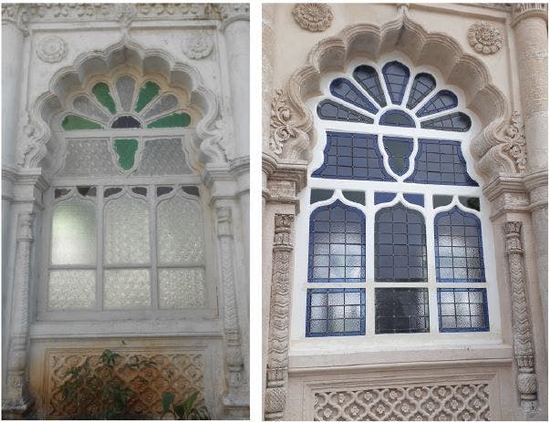 Details of the windows, before and after