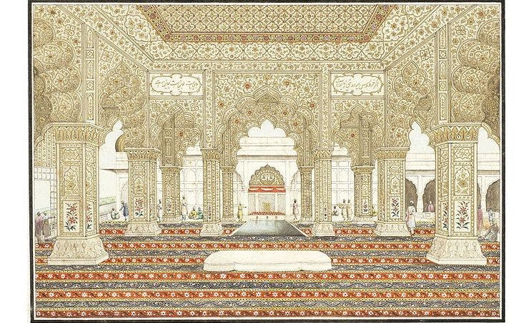 Interiors of Diwan-i-Khas, painting by Ghulam Ali Khan