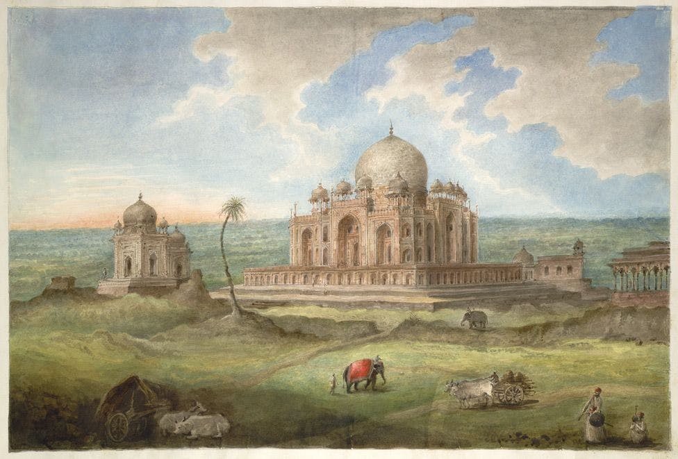 Humayun’s Tomb with surrounding tombs and pavilions, an idealised view , 1815