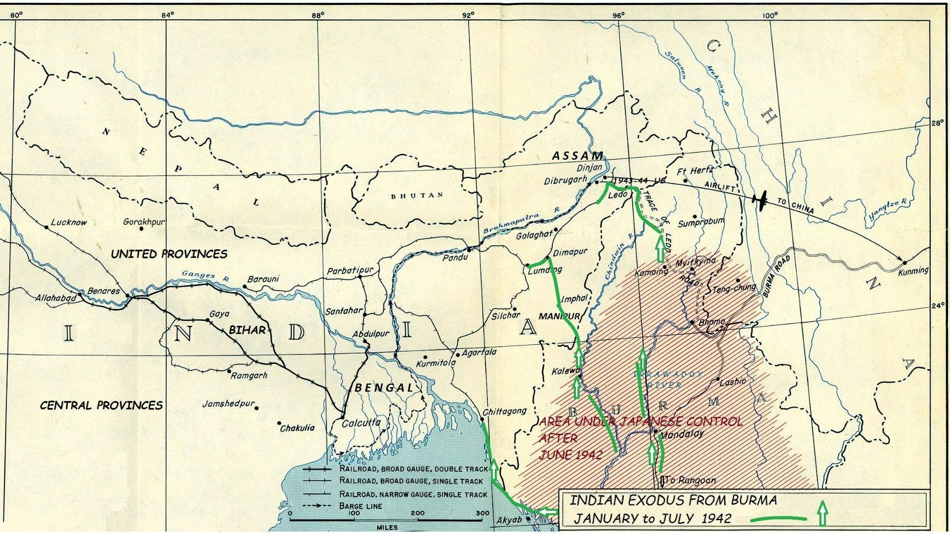 Routes taken by the refugees through Burma to reach India | Wikimedia Commons