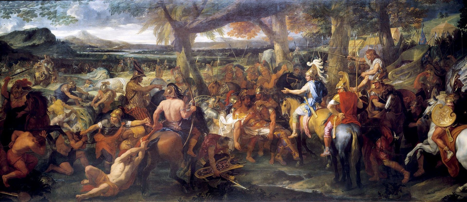 A painting by Charles Le Brun depicting Alexander and Porus (Puru) during the Battle of the Hydaspes