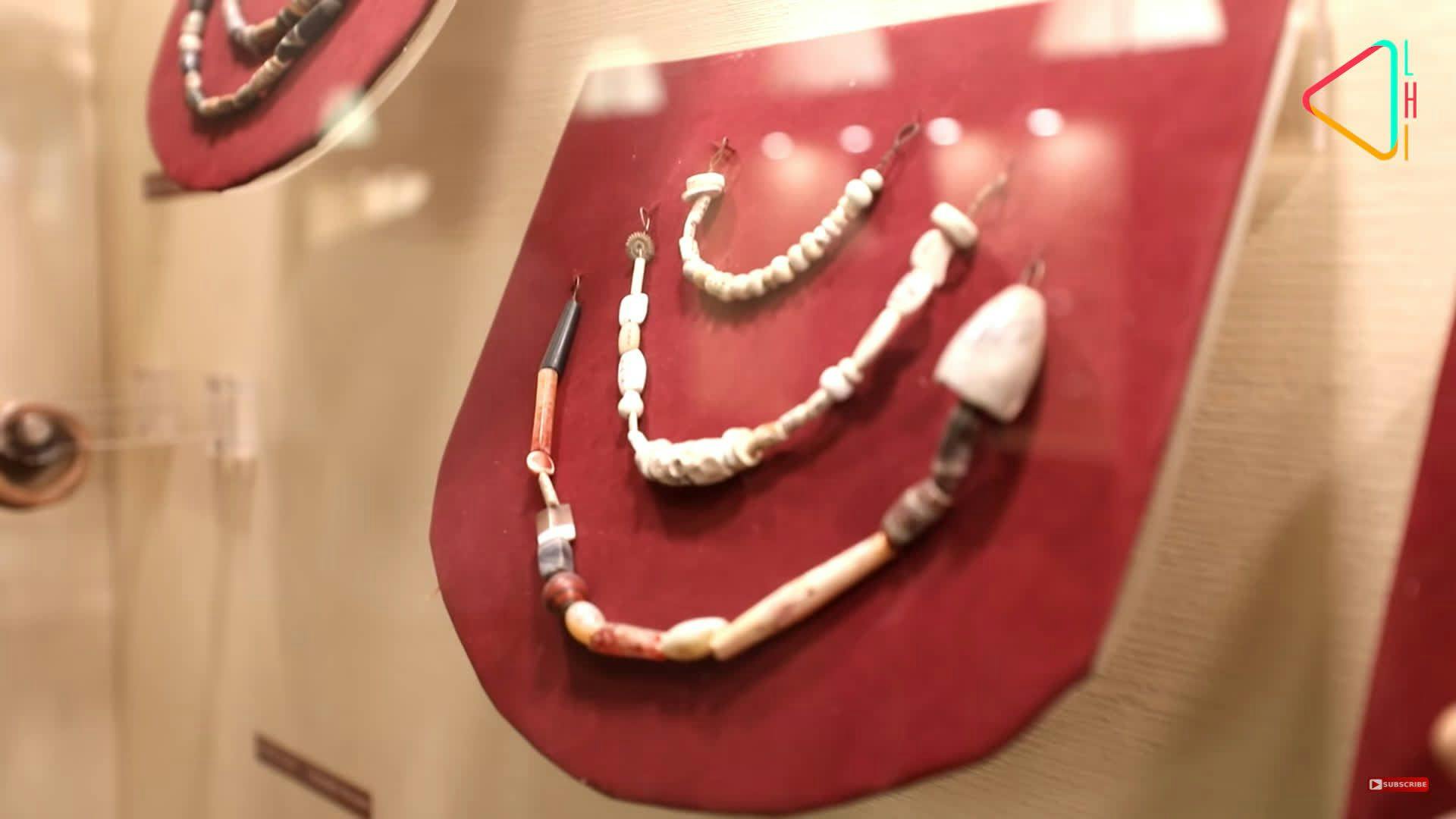 Beads and jewellery discovered from Kalibangan, displayed at the site museum