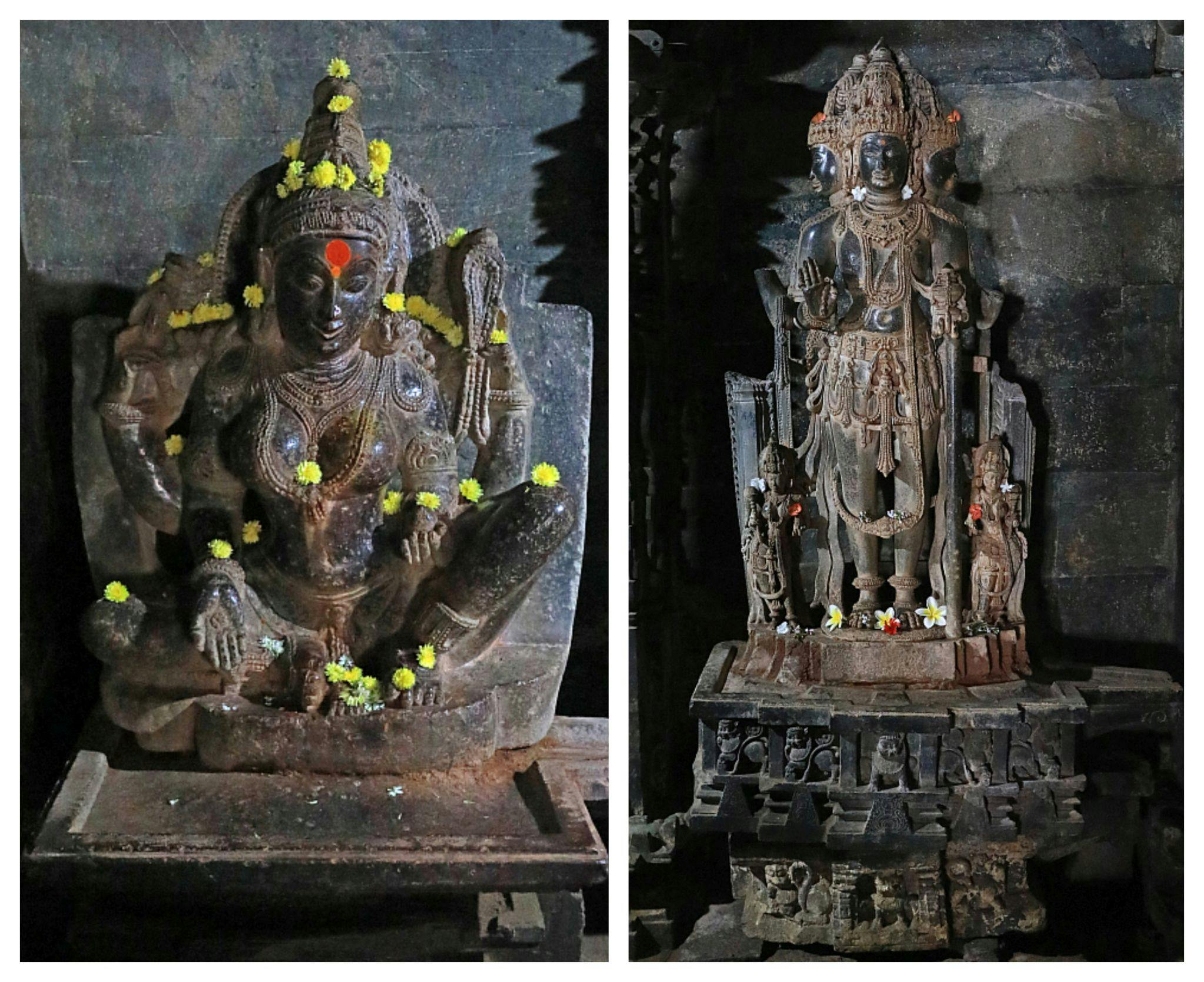Sculptures of Yakshi Padmavati and Four-headed Brahma