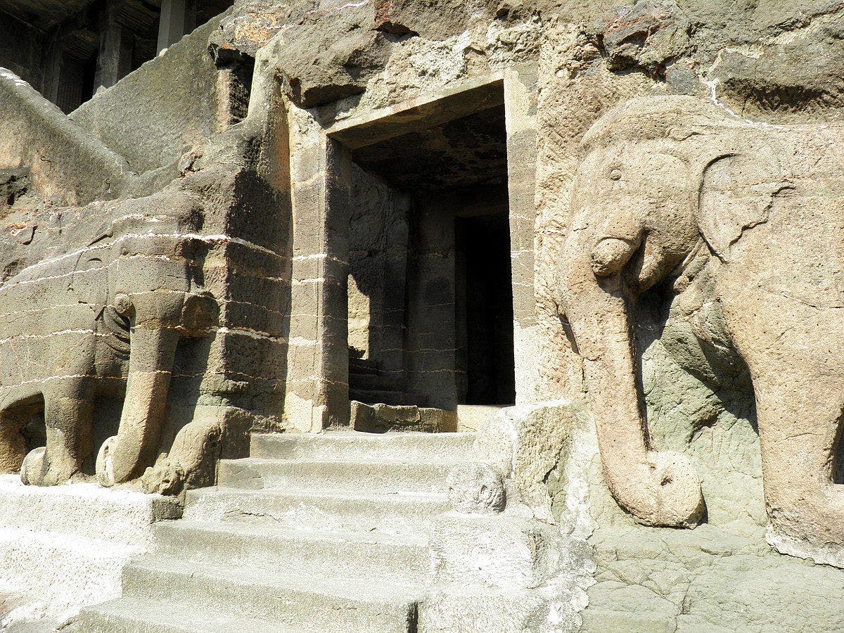 Stone Elephants guarding Cave 16