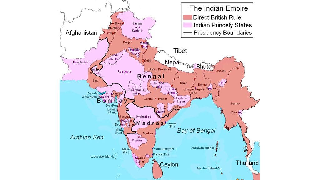 Map of India under British rule