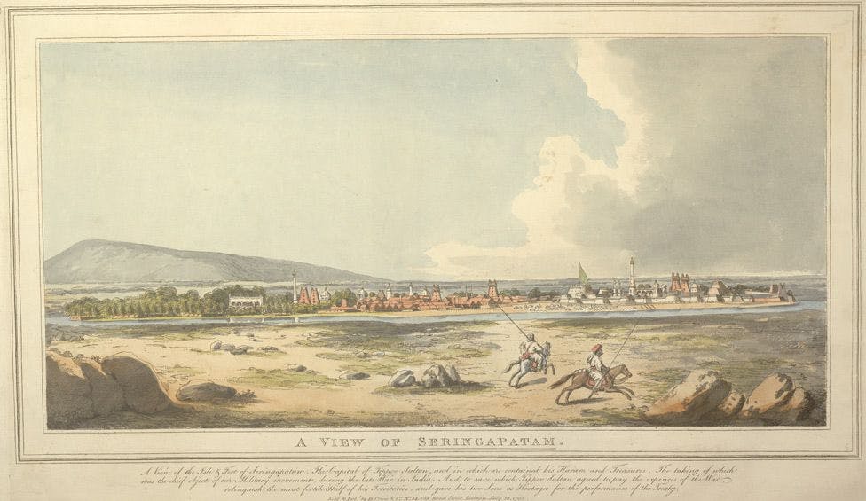 ‘A view of the island-fort of Seringapatam’, an etching published by D Orme, c. 1792