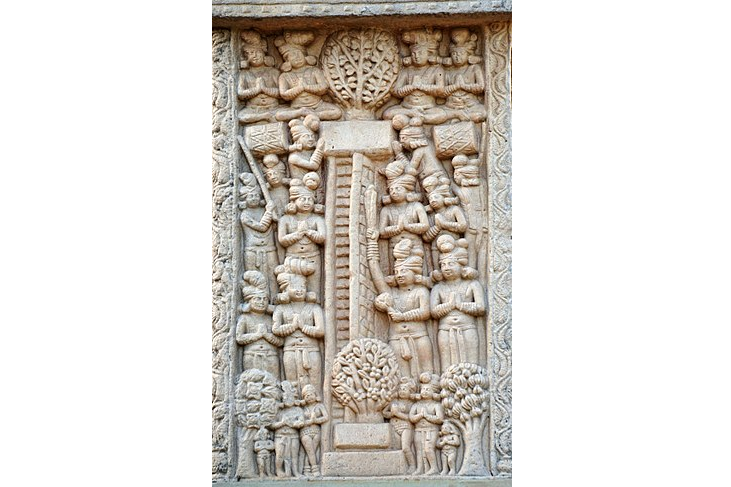 Descent of the Buddha from heaven after teaching his mother (Sanchi)