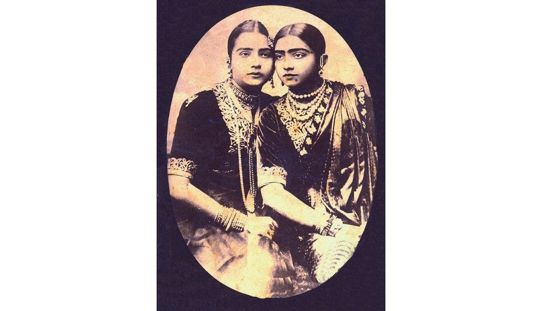 A photograph of two dancing girls, by K L Brajbasi &amp; Co., Patna, 1910