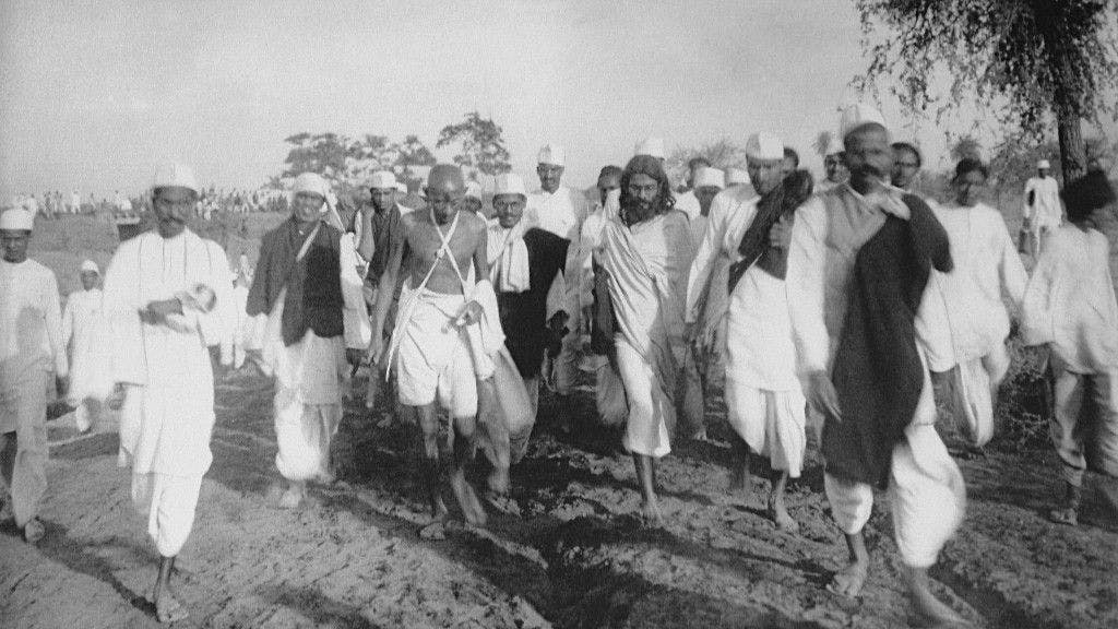 Mahatma Gandhi at the Dandi March in 1930
