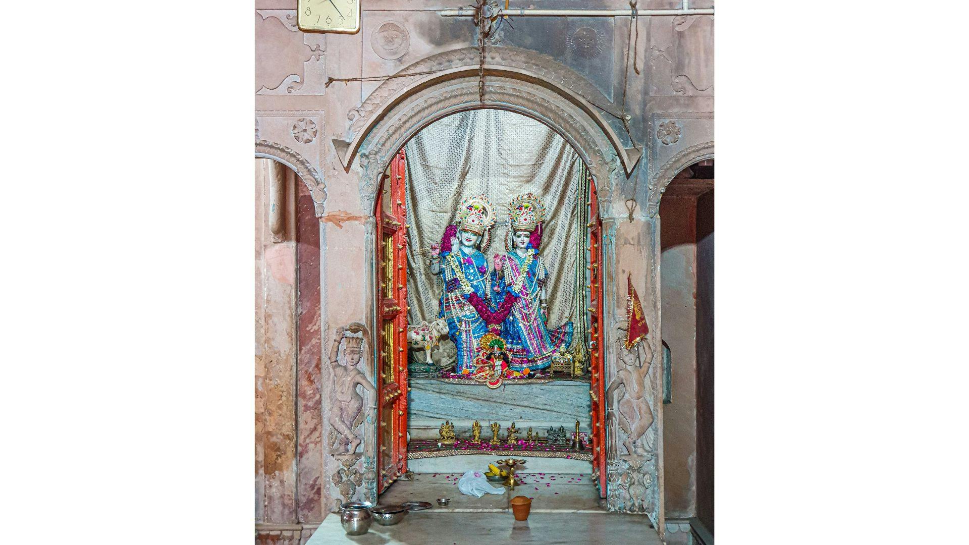 Idols of Radha and Krishna inside the temple