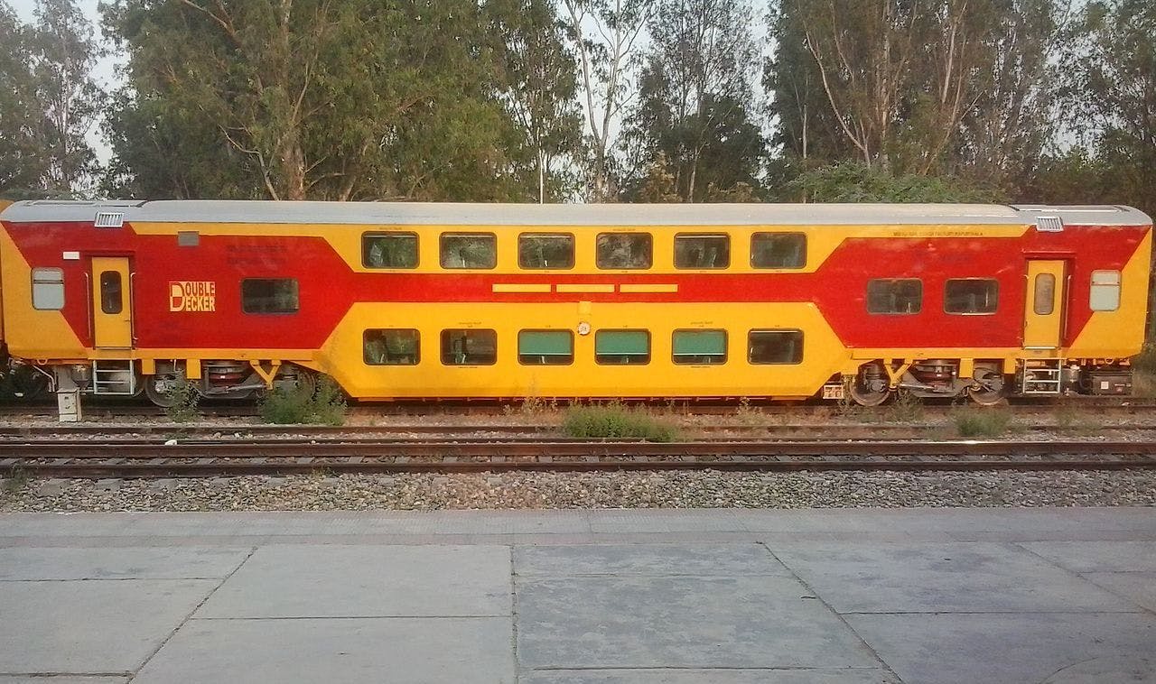 A double-decker Indian train