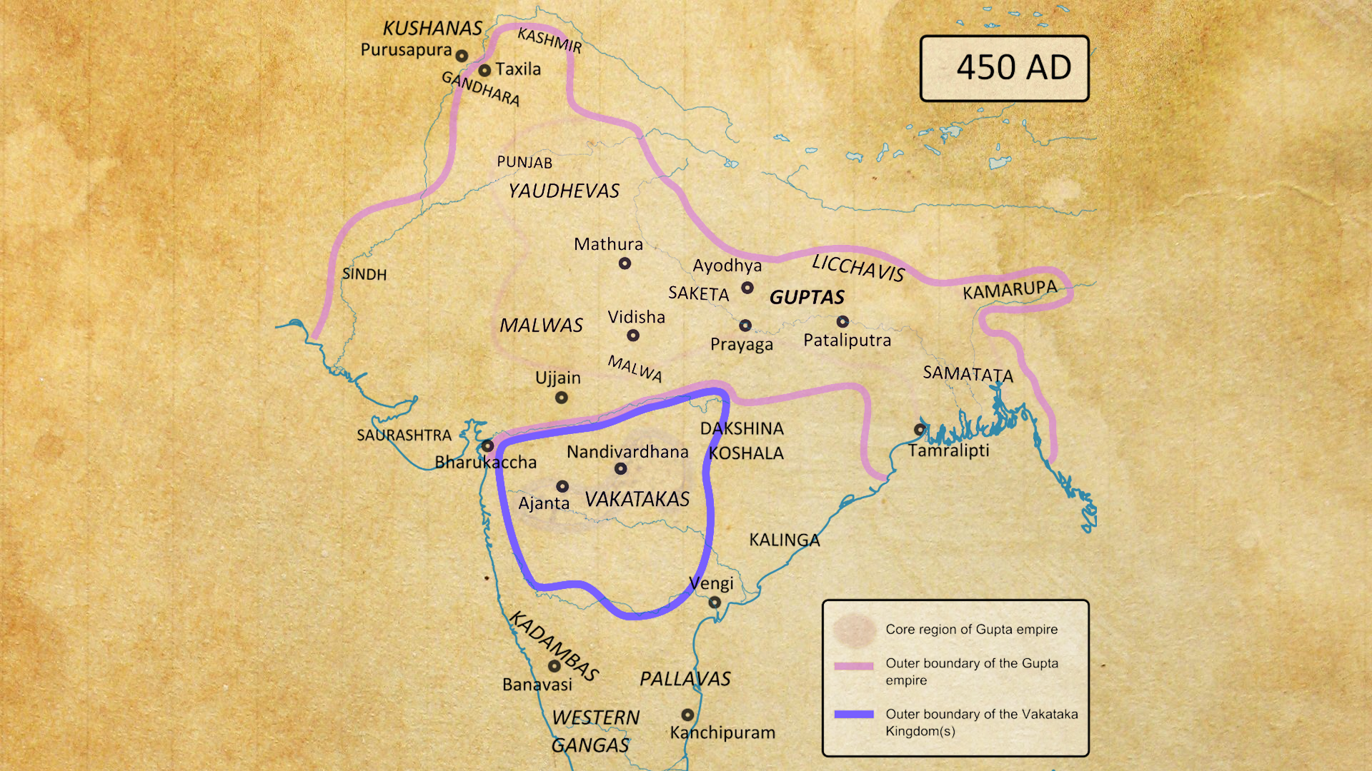 Extent of the Gupta Empire in mid-5th century CE