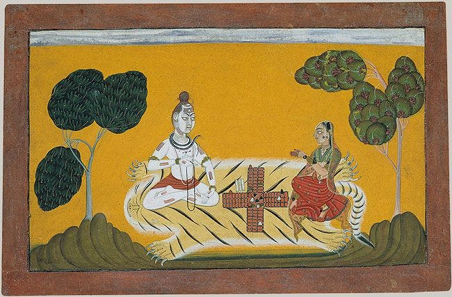 Painting of Shiva and Parvati playing Chaupar