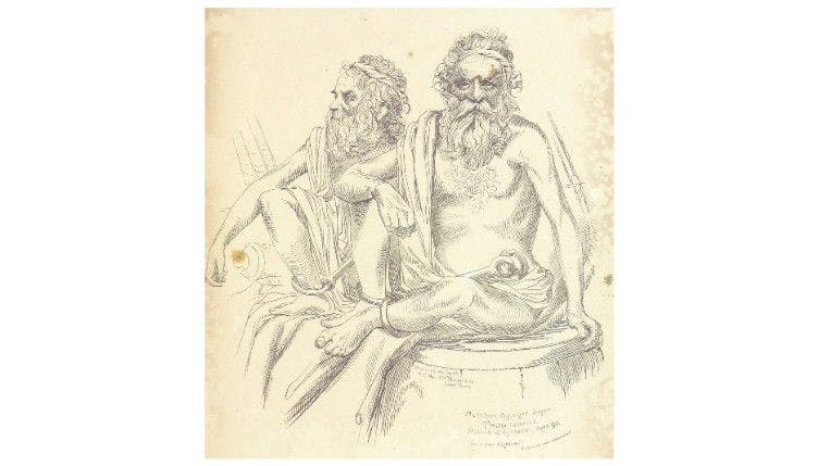 Sketch of Thug Guru Multhoo Byragee Jogee in jail (1840)