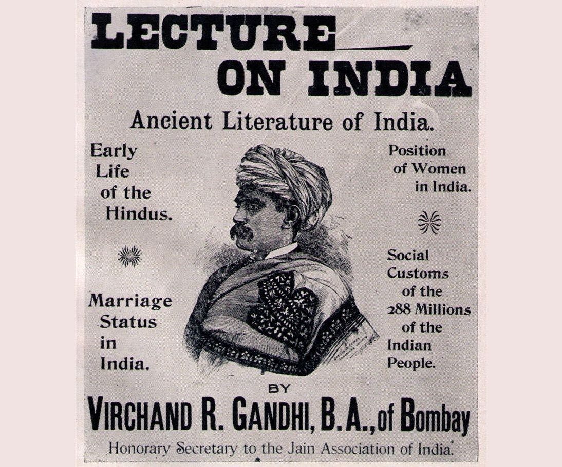 Poster announcing lecture by Virchand Gandhi