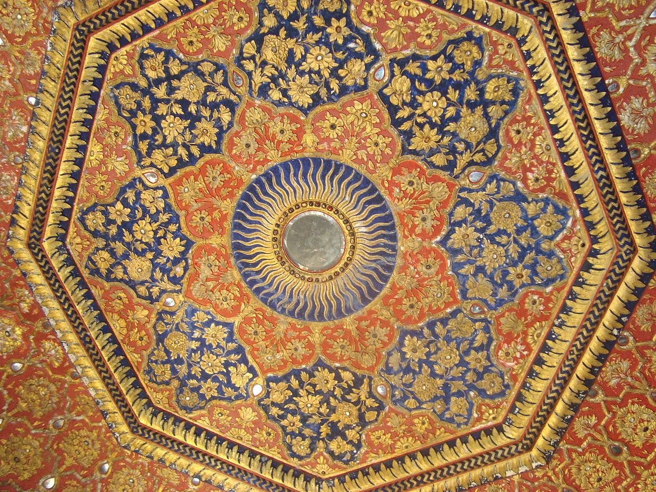 Ornate Ceiling of the Golden Temple in gold and precious stones