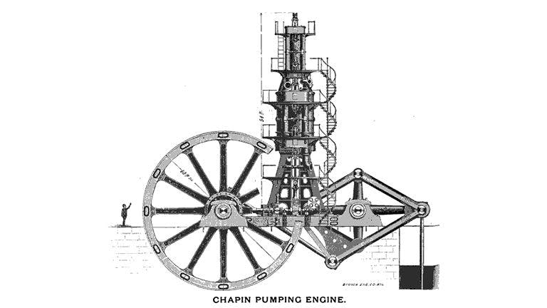 Illustration of Steam Engine used for Coal Mining