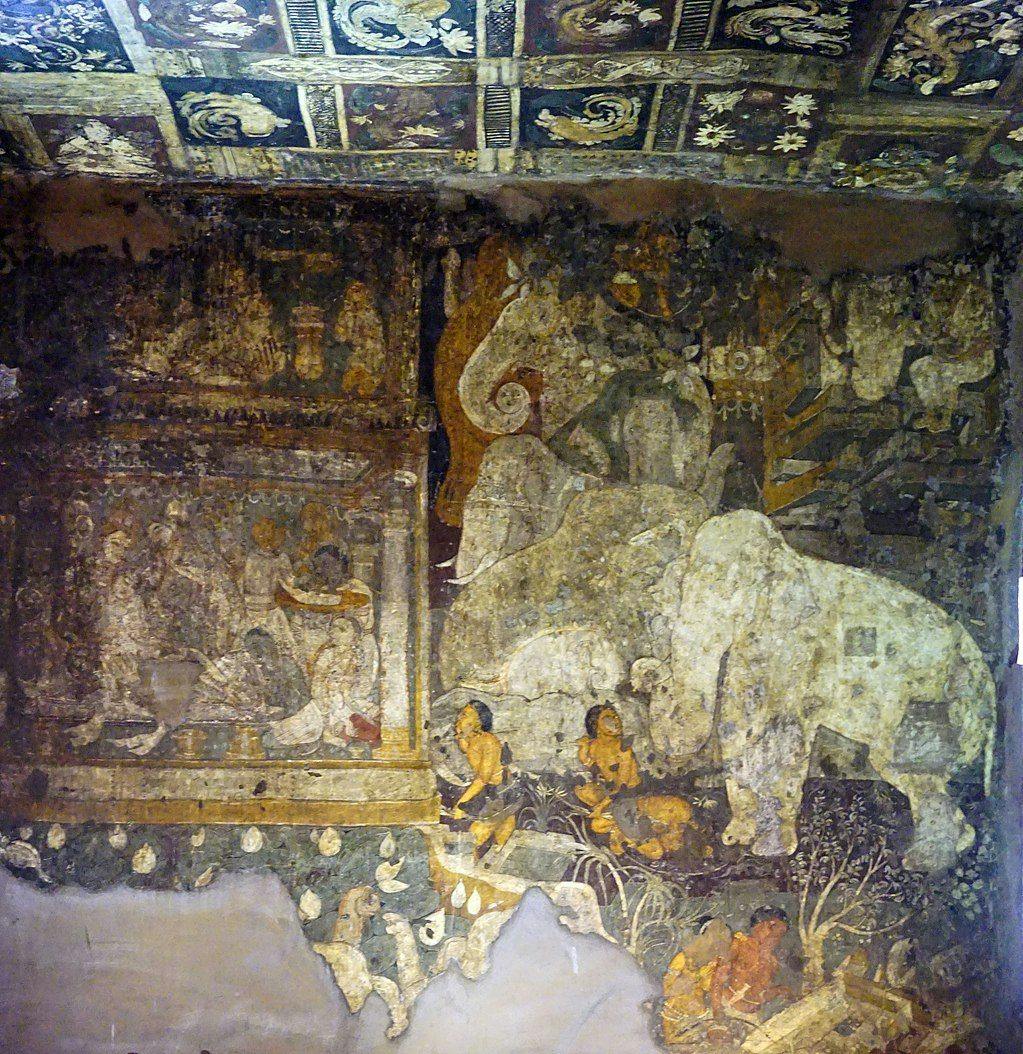 Painting depicting The King’s White Elephant from Jataka tales, Cave 17