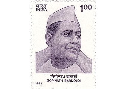 A stamp issued in 1991 in honour of Bordoloi