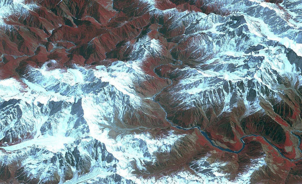 NASA image of the Brahmaputra-Tsangpo Gorge, deepest in the world