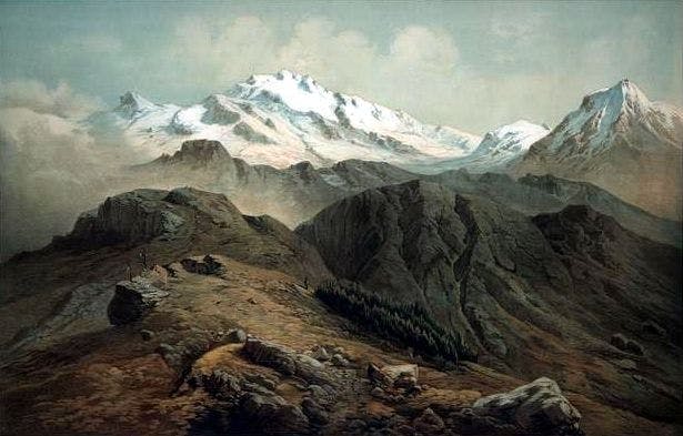 Painting of Kangchenjunga, as seen from the Singalila Ridge, by Hermann Schlagintweit, 1855