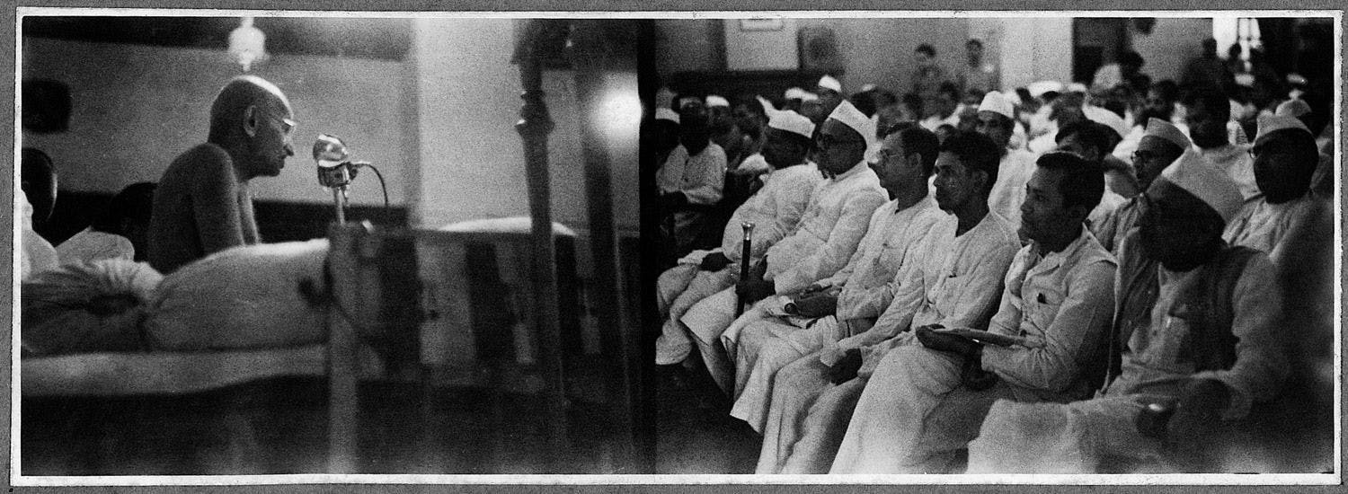 Mahatma Gandhi Addressing Congress Committee Delegates