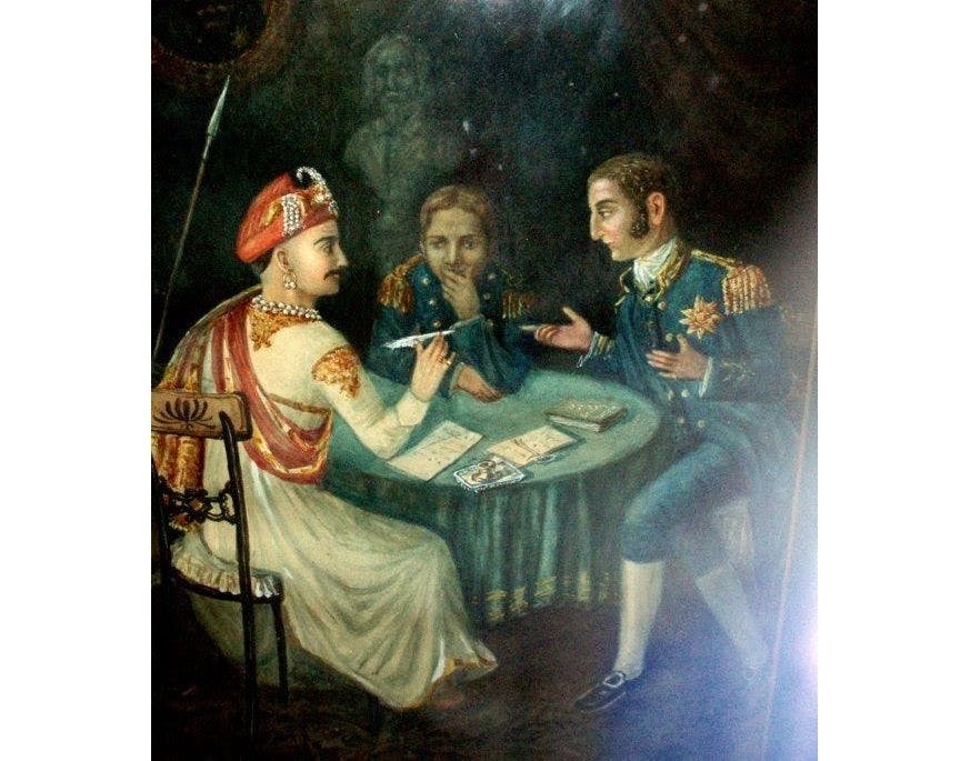 Baji Rao II signing the Treaty of Bassein