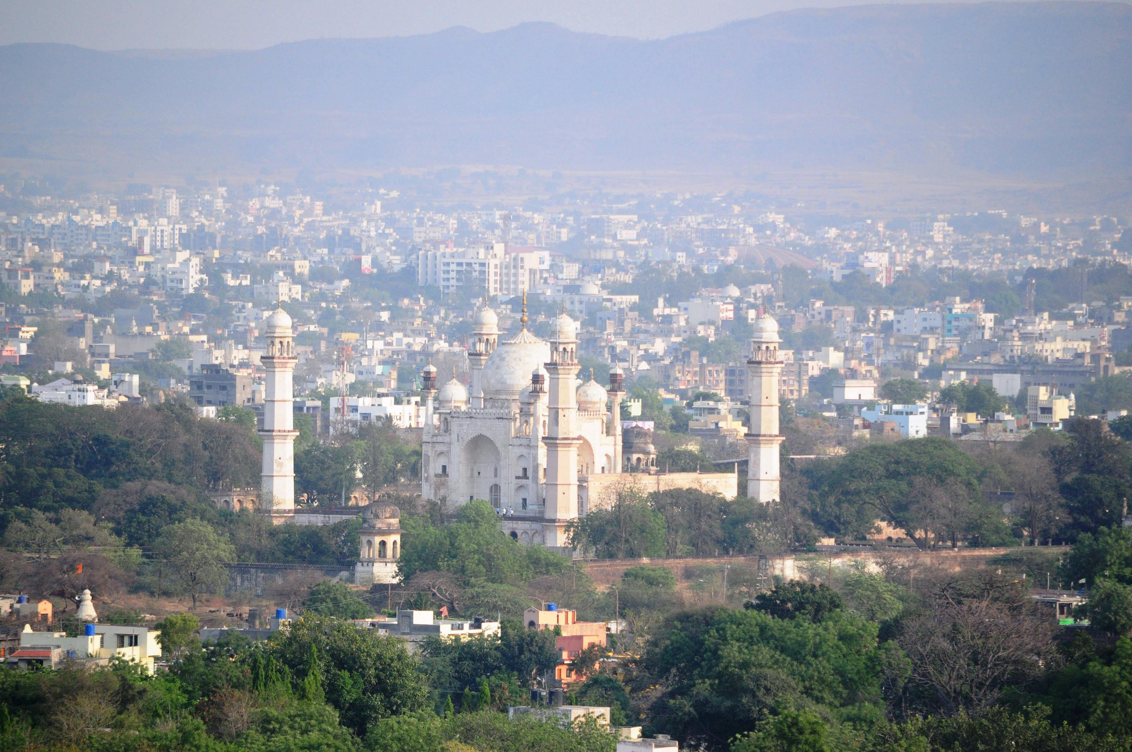 The Maqbara surrounded by the city of Aurangabad