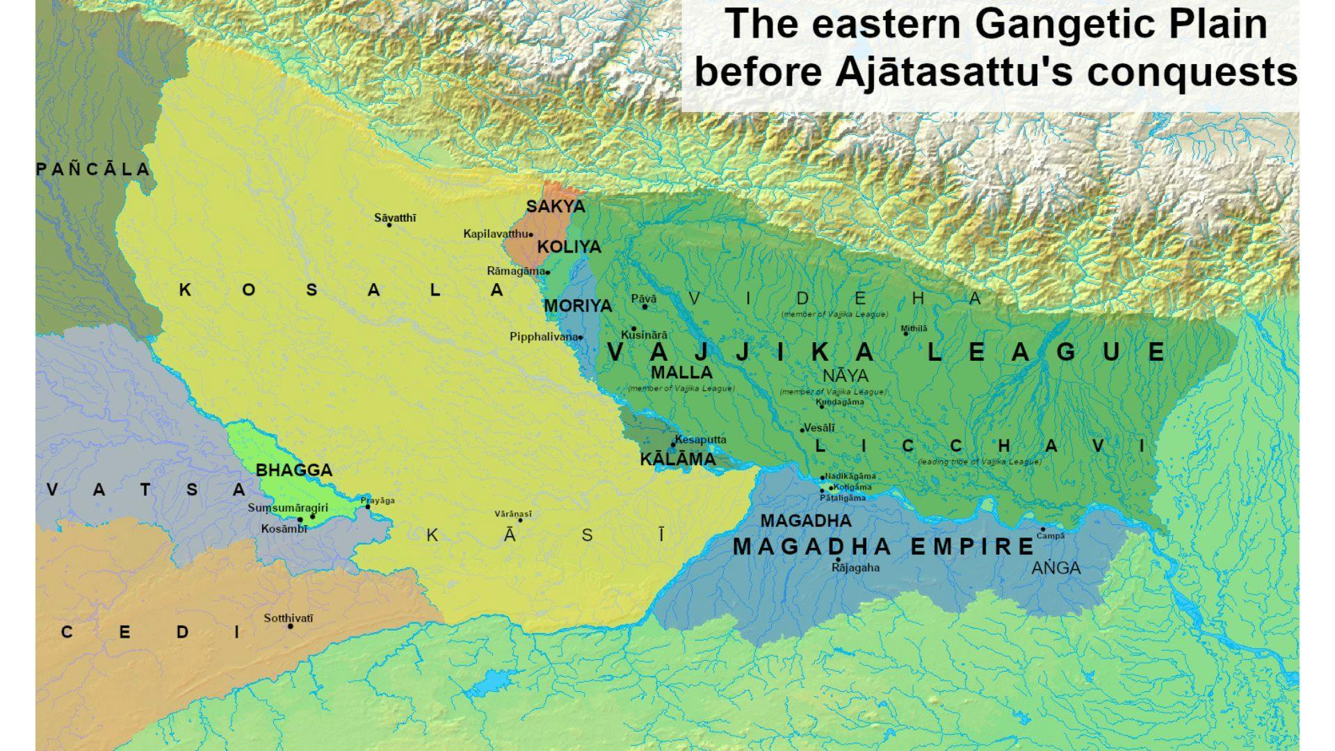 Vajji Union in Green before conquest of Ajatashatru | Wikimedia Commons