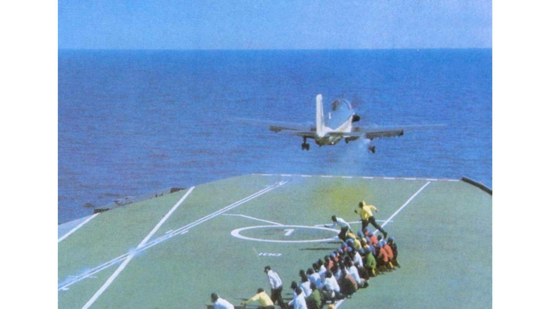 Breguet Alize anti-submarine aircraft taking off from Vikrant