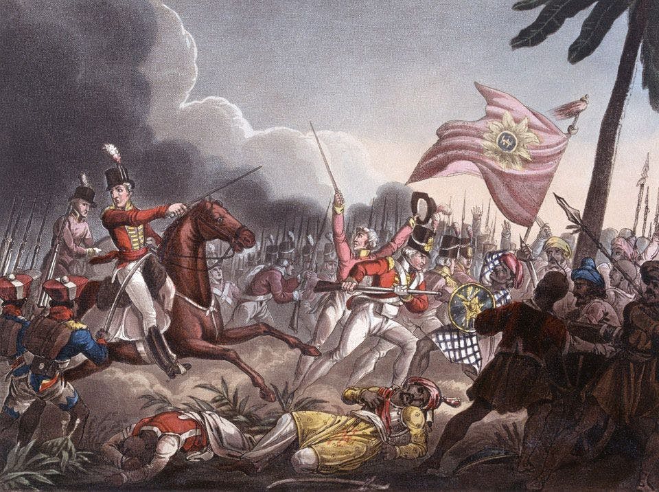 Arthur Wellesley (mounted) at the Battle of Assaye