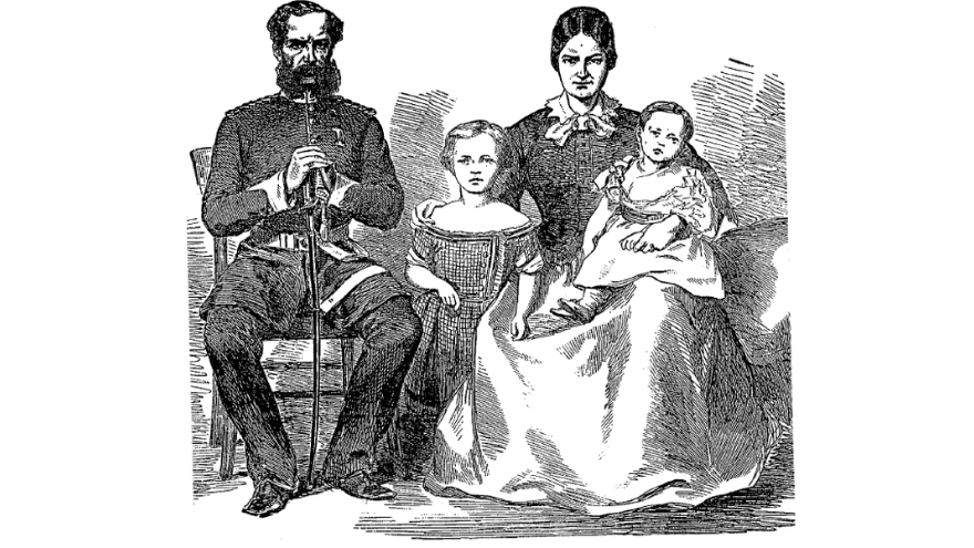 Illustration of Colonel John Inglis, Julia Inglis and their children