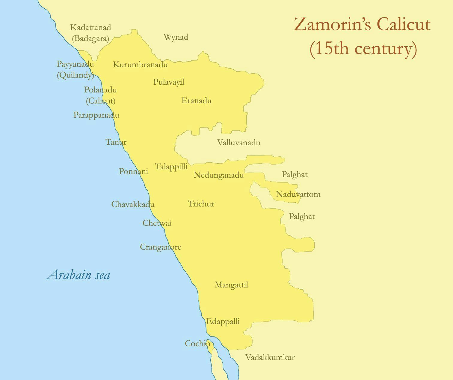Extent of the Zamorin’s kingdom in 15th century