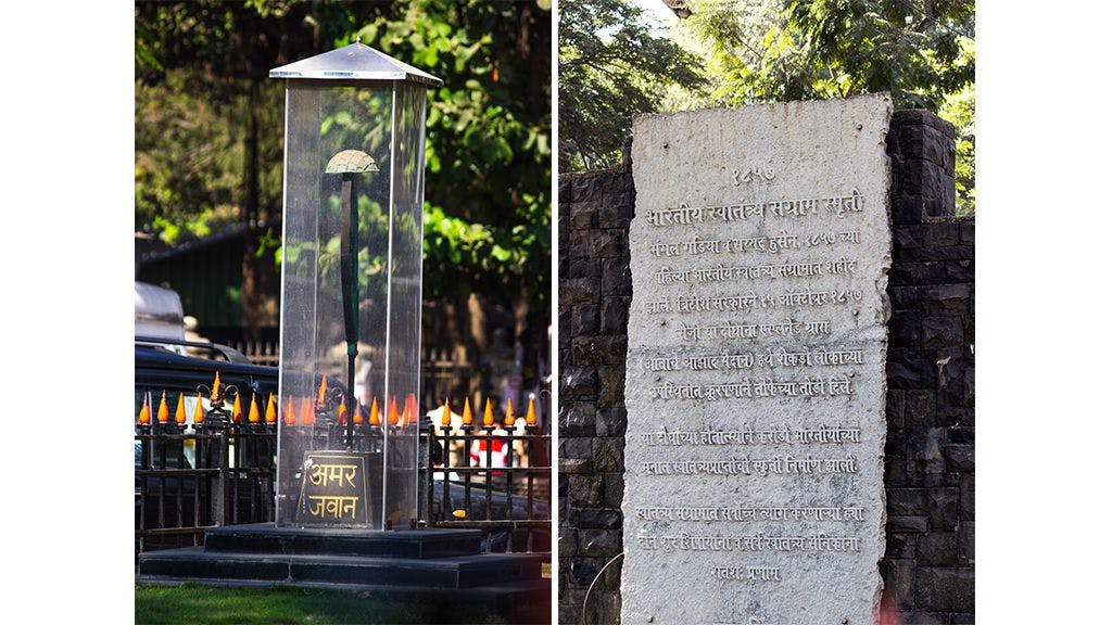 1857 Martyrs’ Memorial (L); Inscription of the same (R) at Azad Maidan