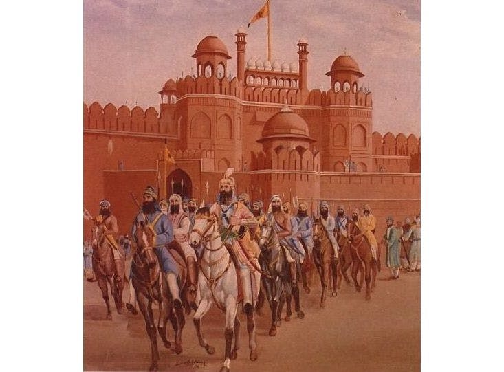 Sikhs returning from Red Fort after capturing Delhi