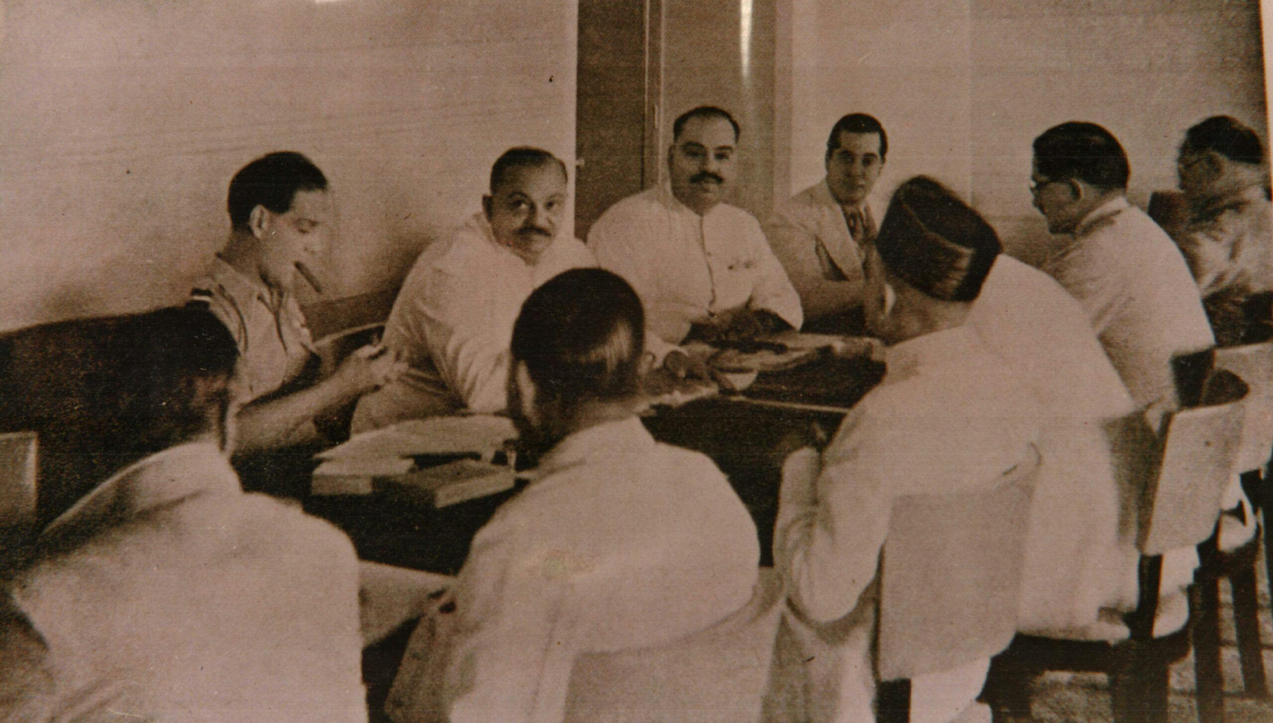 From Left to Right: Nawab of Bhopal, Jamsaheb of Nawanagar and Maharaja of Bikaner discussing the accession to the Indian Union in 1947