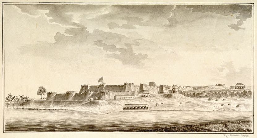 A 1783 drawing of Mangalore Fort after it had been captured by the British East India Company 