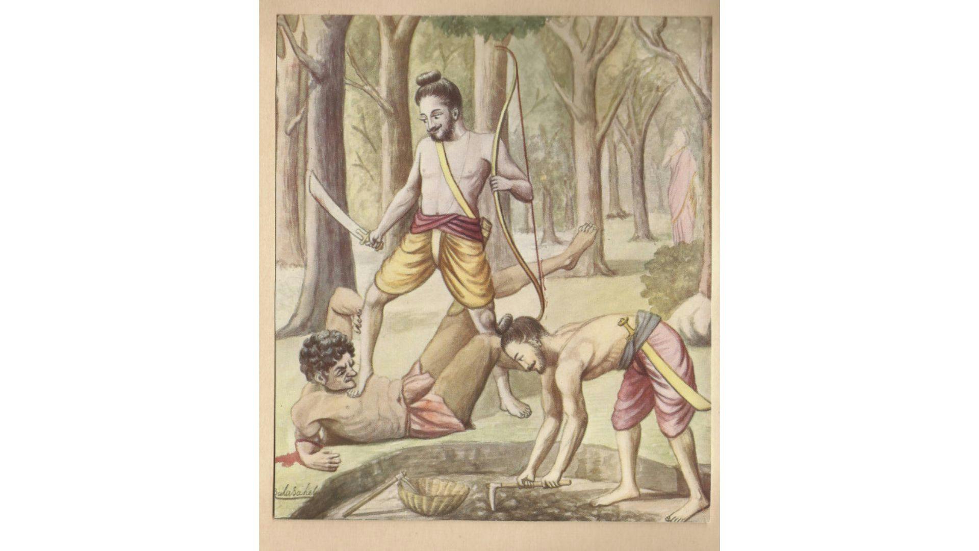 Bhawanrao's painting: Rama and Lakshmana killing Viradha | Wikimedia Commons