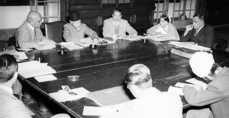 The University Grants Committee photographed while in session in 1948, Delhi