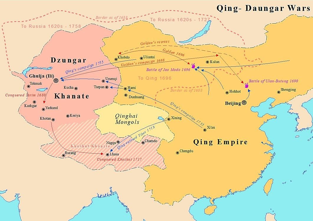 Map showing the Dzungar Khanate in the 18th century