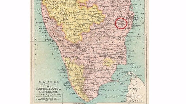 The map showing city of Kancheepuram (Congeevaram) in Madras Presidency