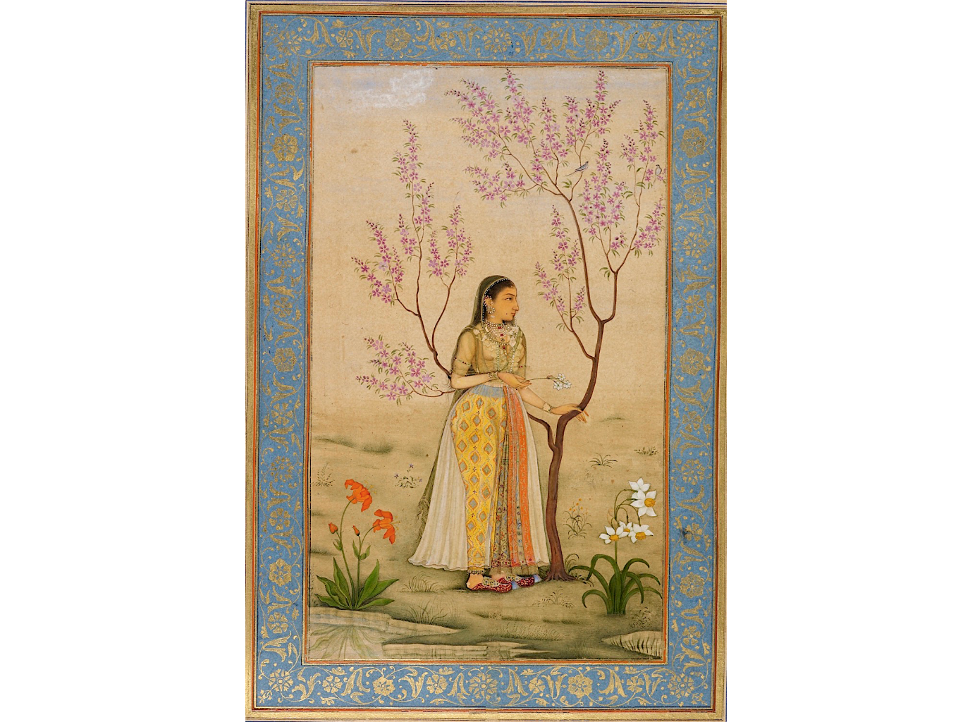 Lady With A Narcissus, Perhaps Mumtaz Mahal, attributed to Bishndas, 1631-33