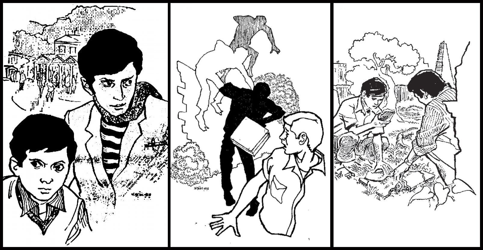 Feluda and Topshe in various stories (Artwork by Ray)