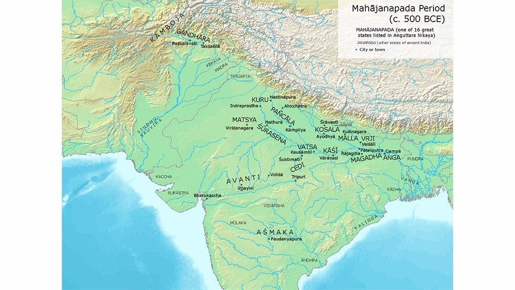 Map of the Mahajanapadas circa 500 BCE