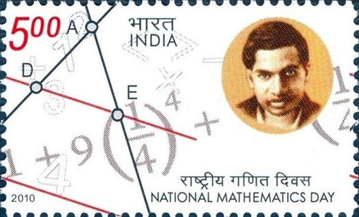 The 2012 Indian stamp dedicated to the National Mathematics Day and featuring Ramanujanand featuring Ramanujan