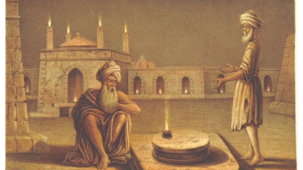 A painting of the Ateshgah, or Fire Temple at Baku