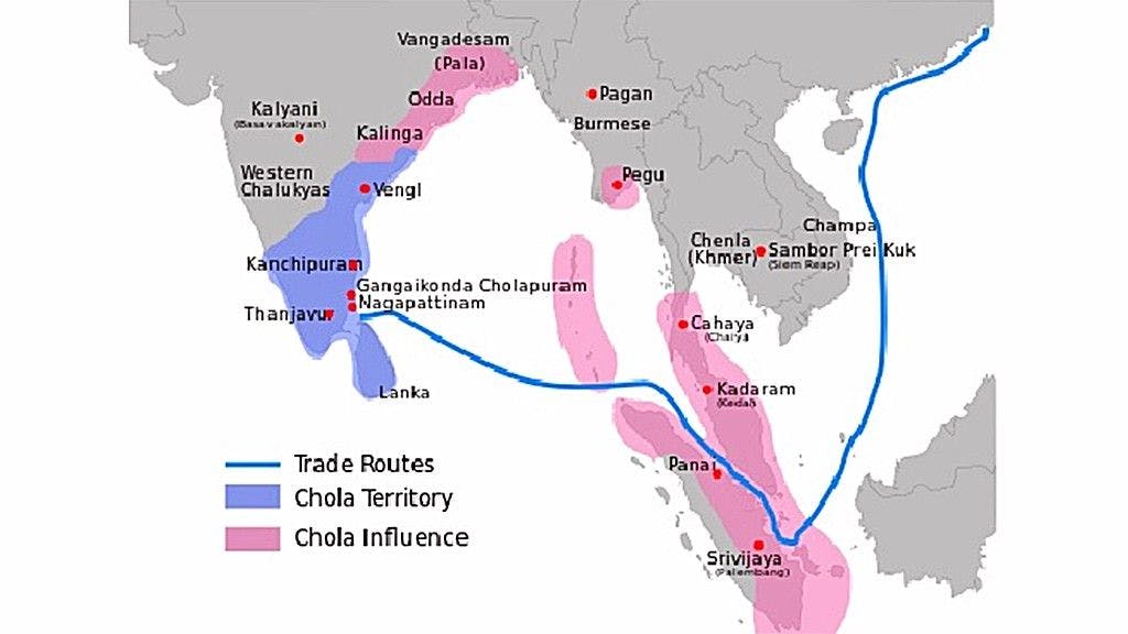 Map showing trade route during Chola period