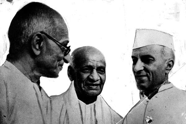 C Rajagopalachari with Vallabhbhai Patel and Jawaharlal Nehru